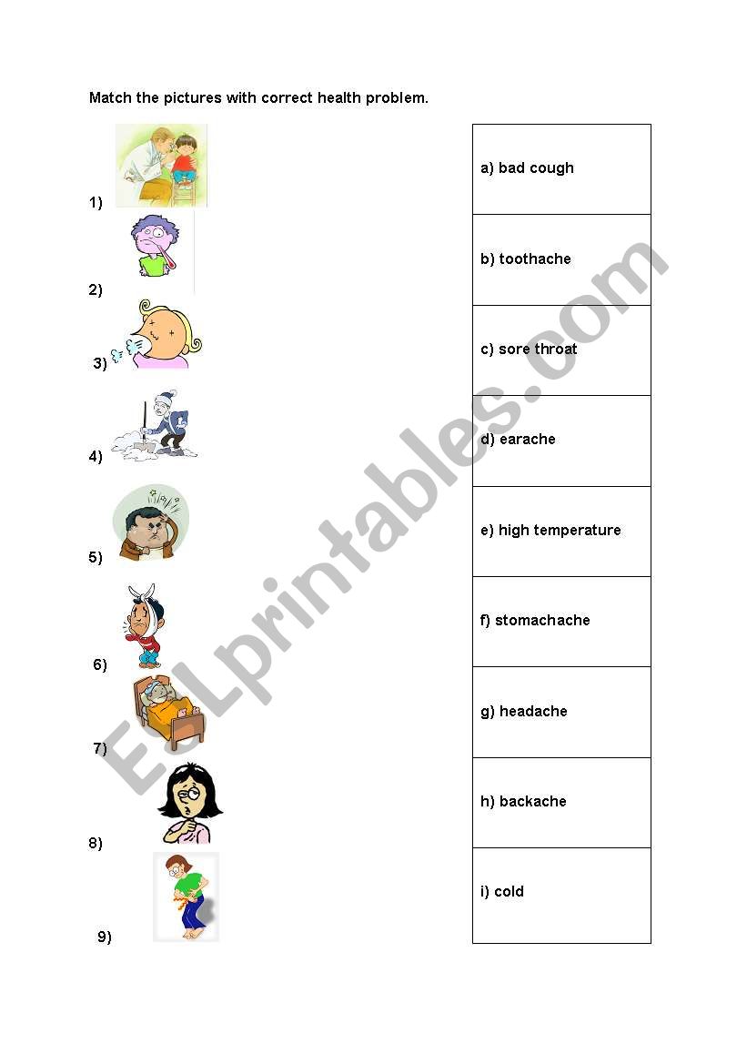 matching illness worksheet