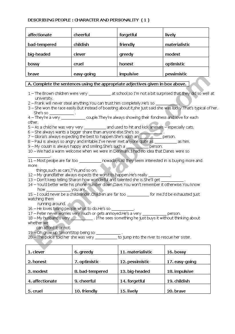 describing people worksheet