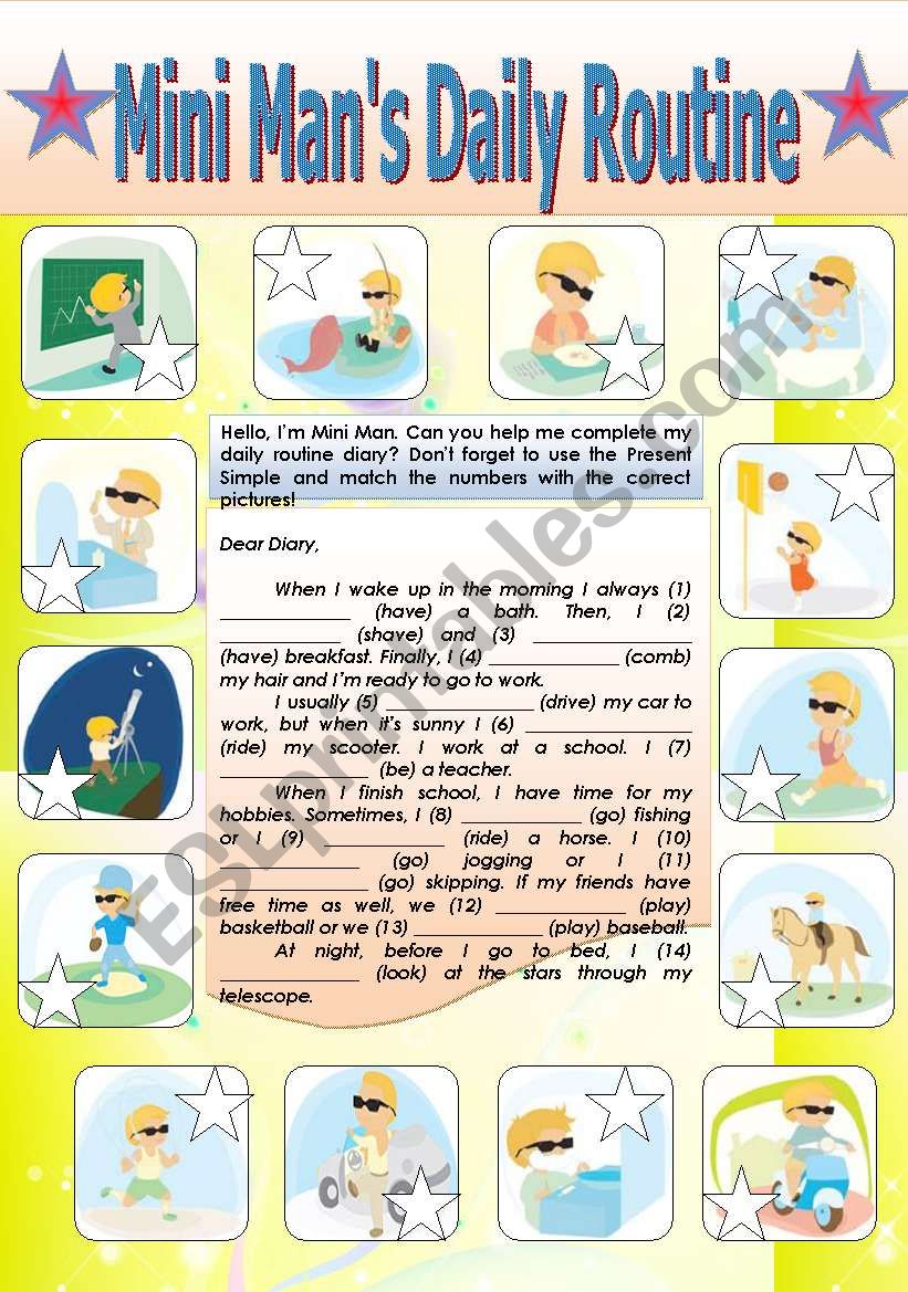 Tenses Present Simple Mini Man´s Daily Routine Esl Worksheet By Knds 8272