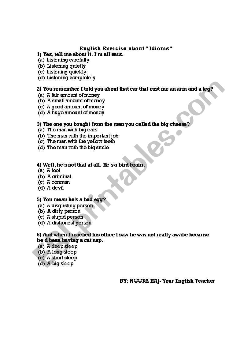 idioms exercise  worksheet