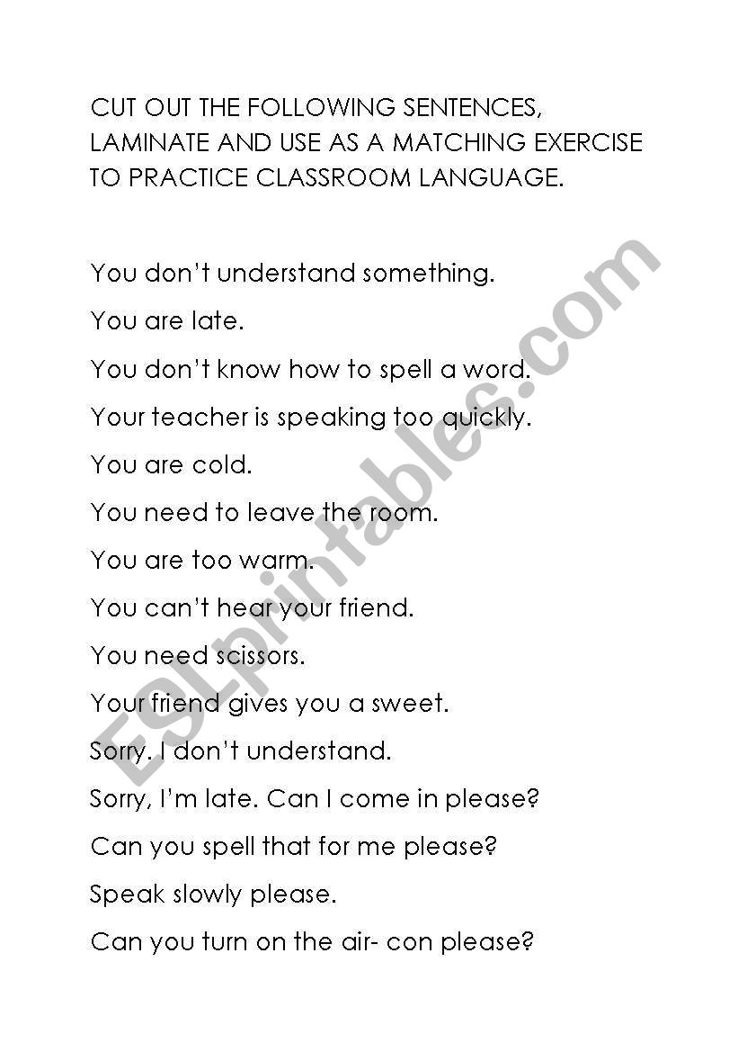 Classroom language matching exercise