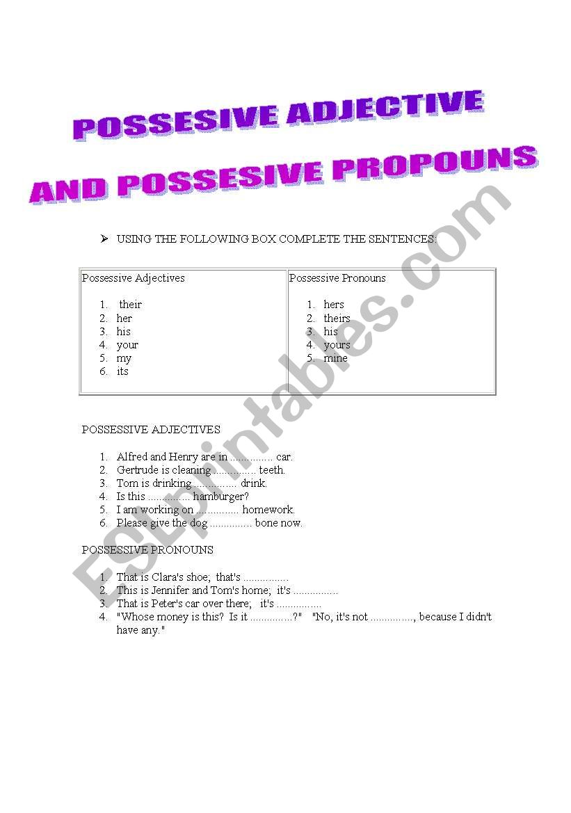 POSSESIVE ADJECTIVES VS POSSESIVE PRONOUS