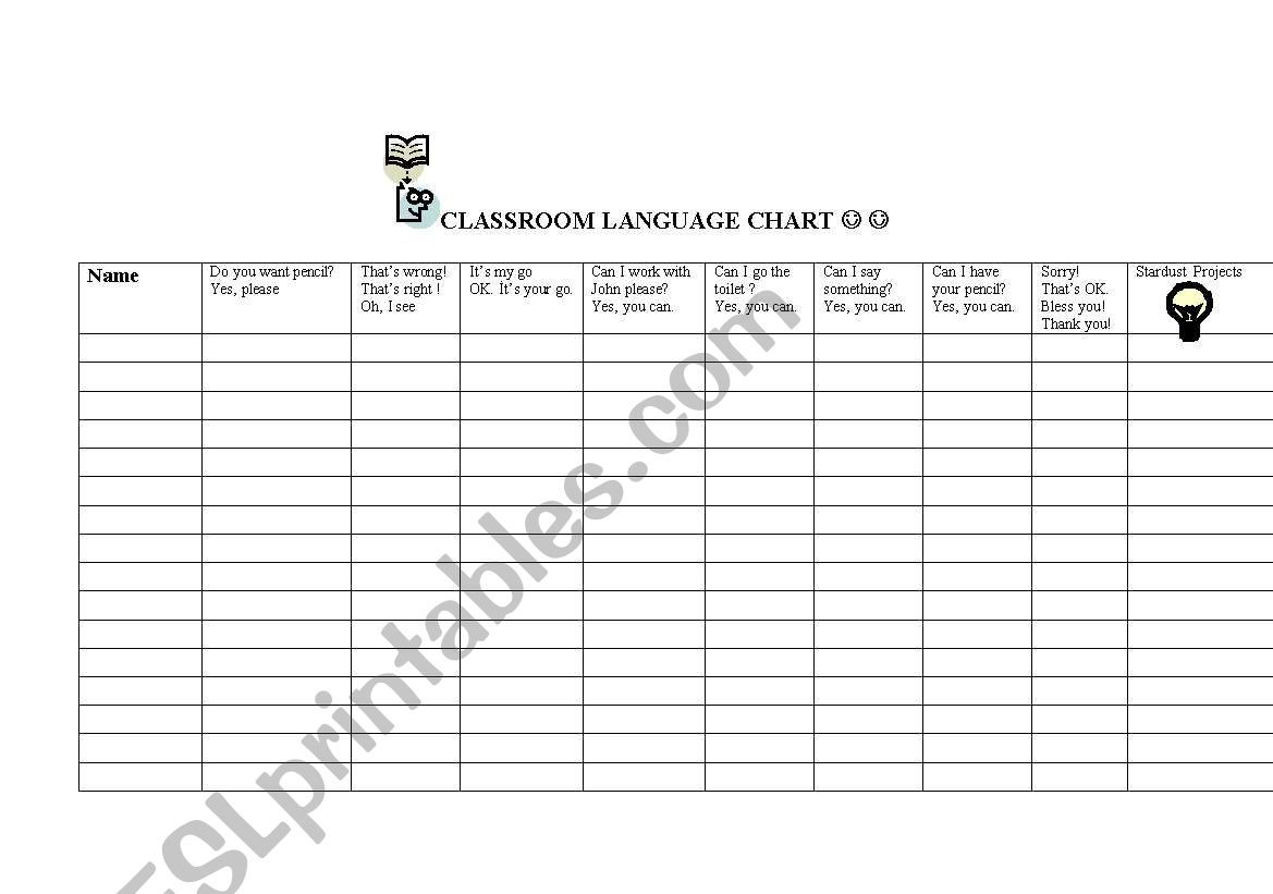classroom chart worksheet