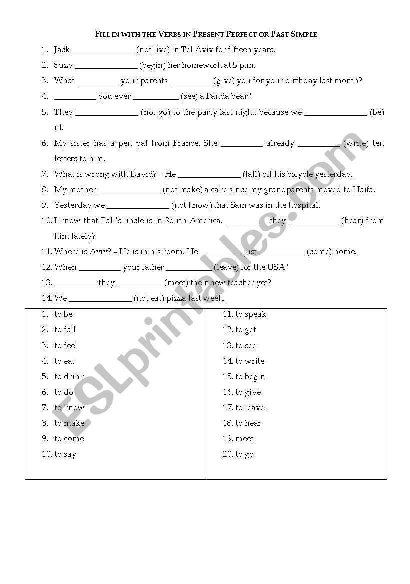 past simple vs past perfect worksheet