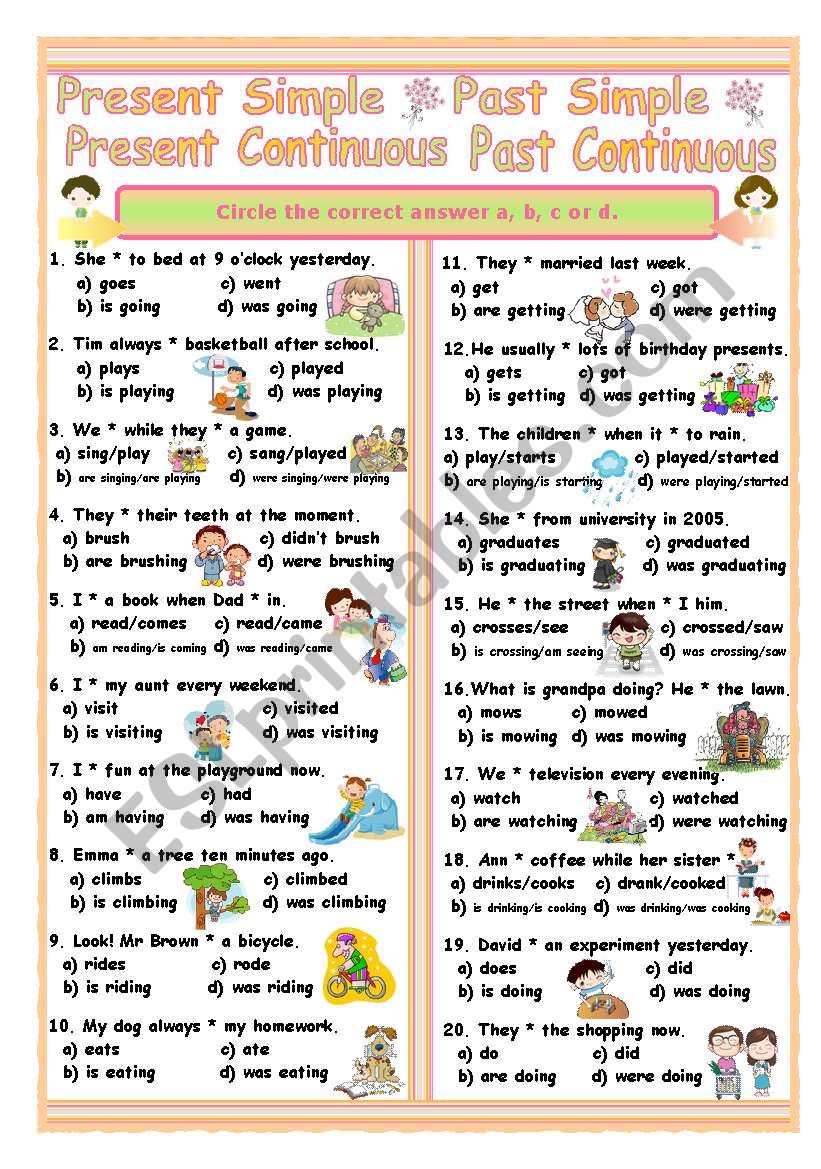 MULTIPLE CHOICE FOUR TENSES 2 ESL Worksheet By Jecika