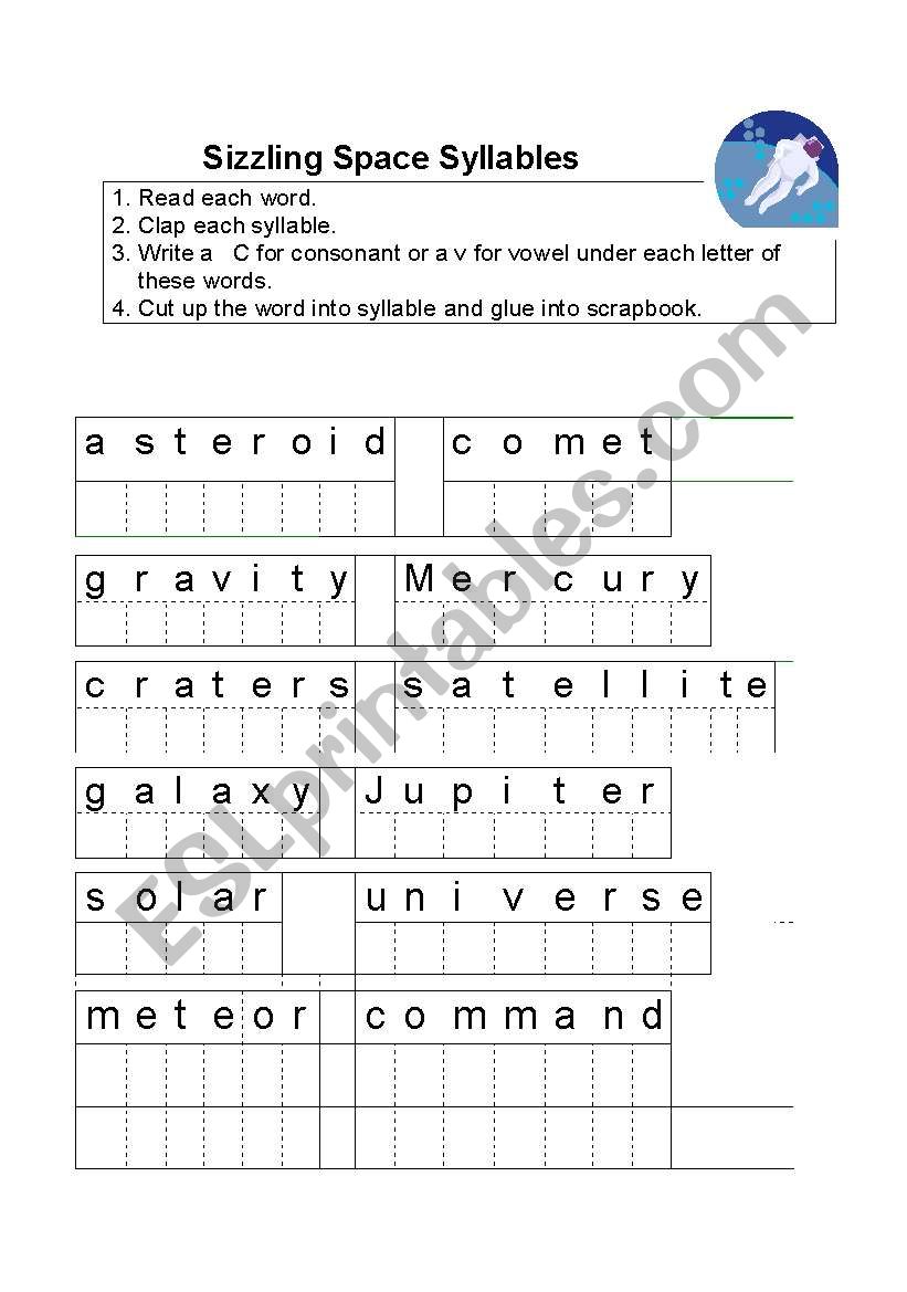 Syllables in Space worksheet