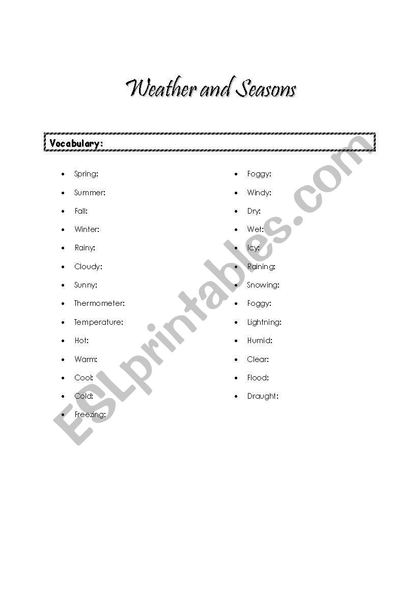 Weather and Seasons worksheet