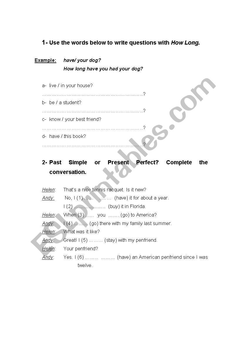 present perfect worksheet