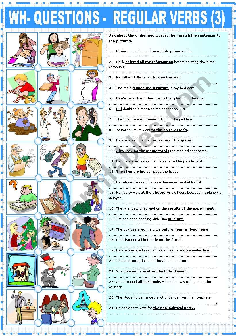 regular verbs exercises 3 esl worksheet by katiana