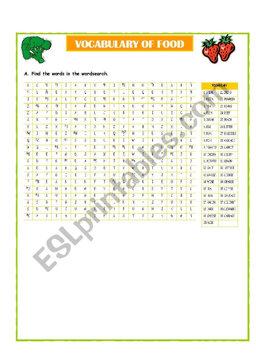 vocabulary of food worksheet