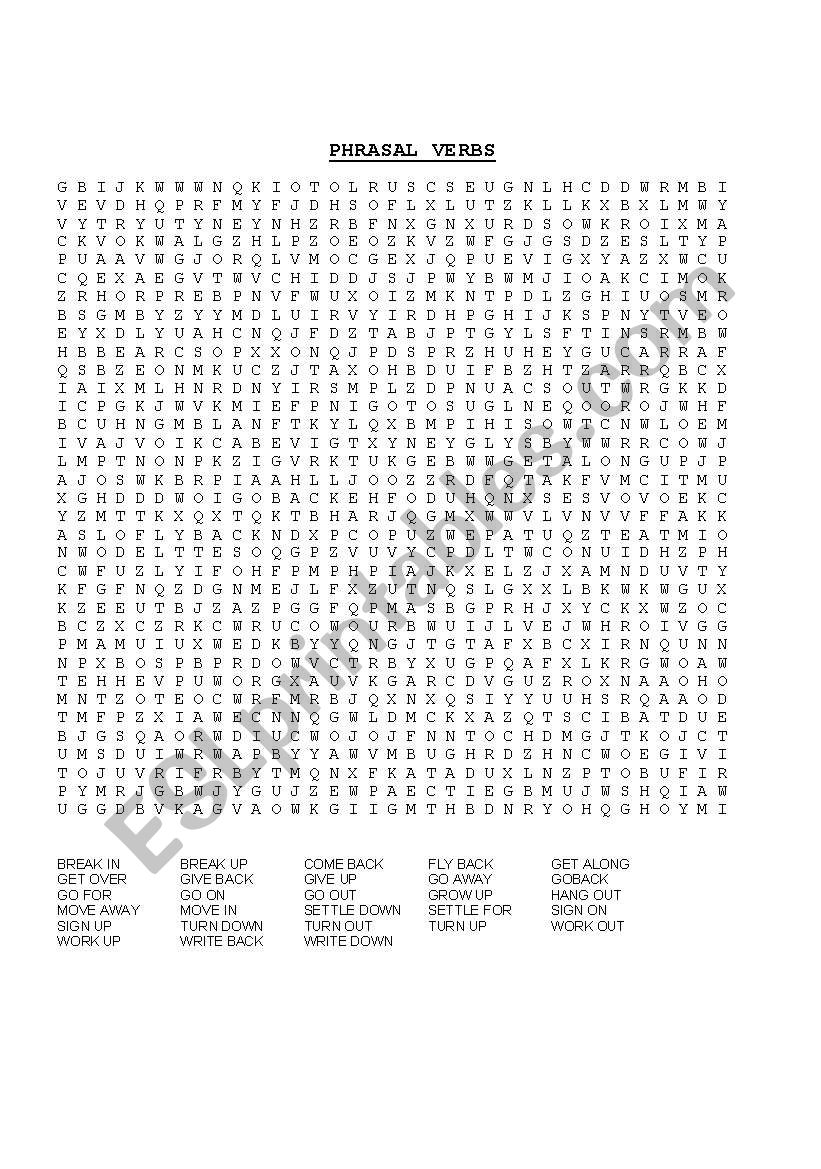 Phrasal verbs word search worksheet