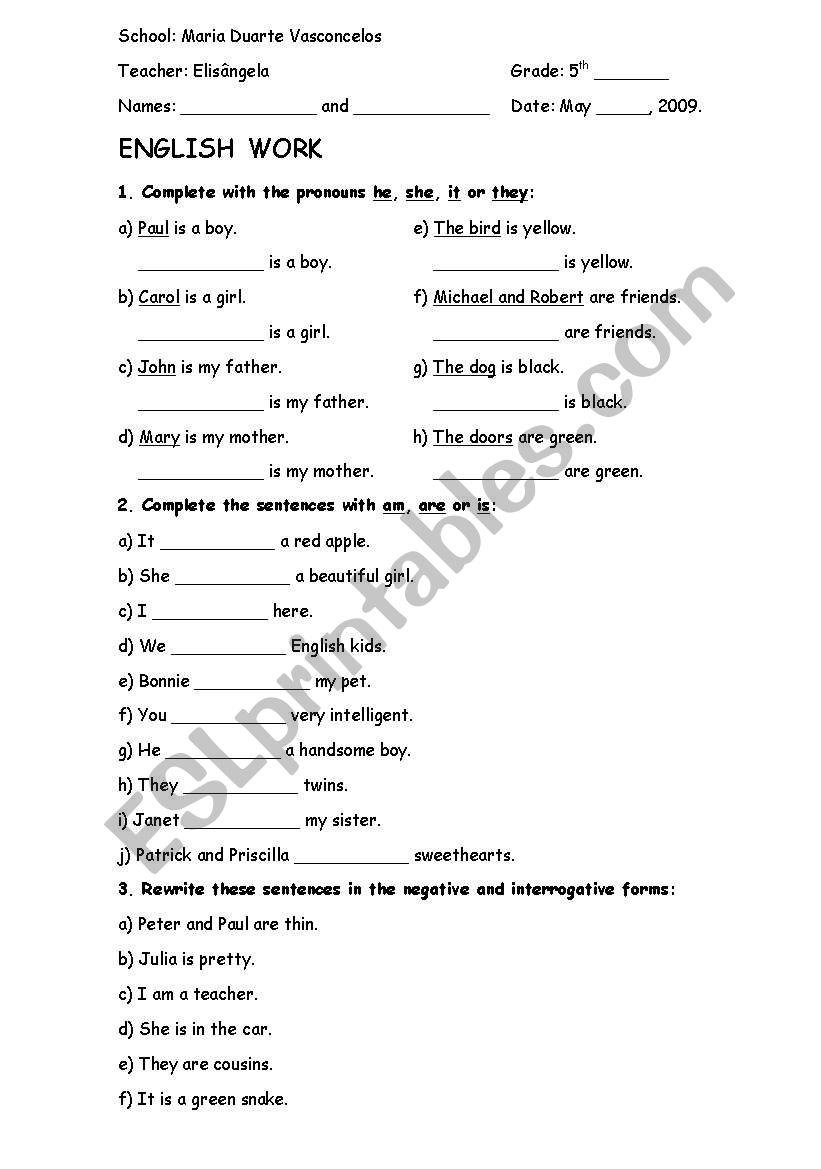 Personal pronouns and verb to be