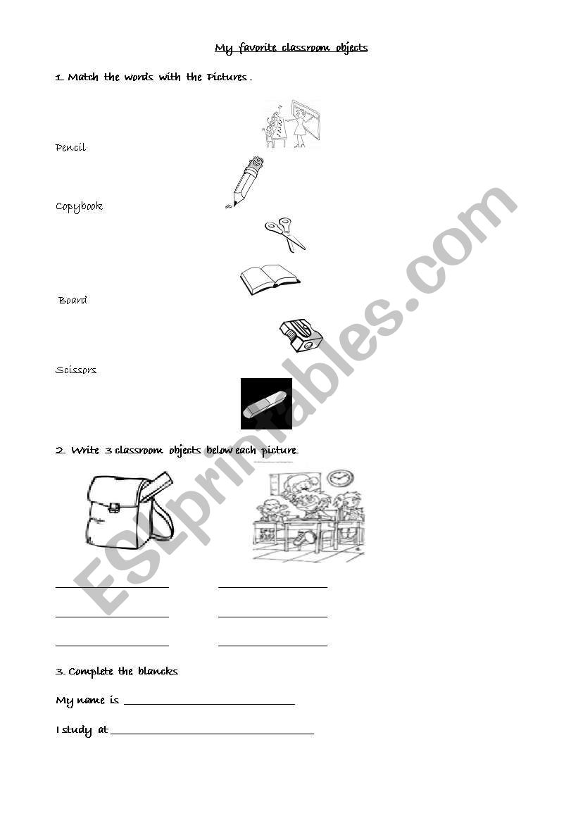 classroom objects worksheet