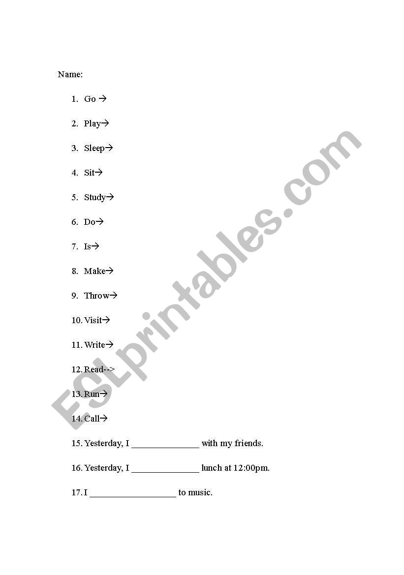 Practicing past tense verbs worksheet