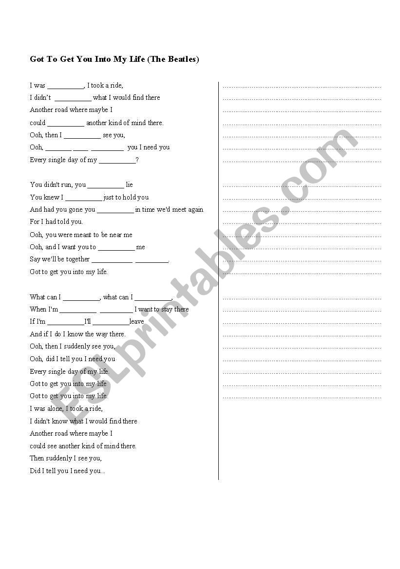 A Beatles Song worksheet