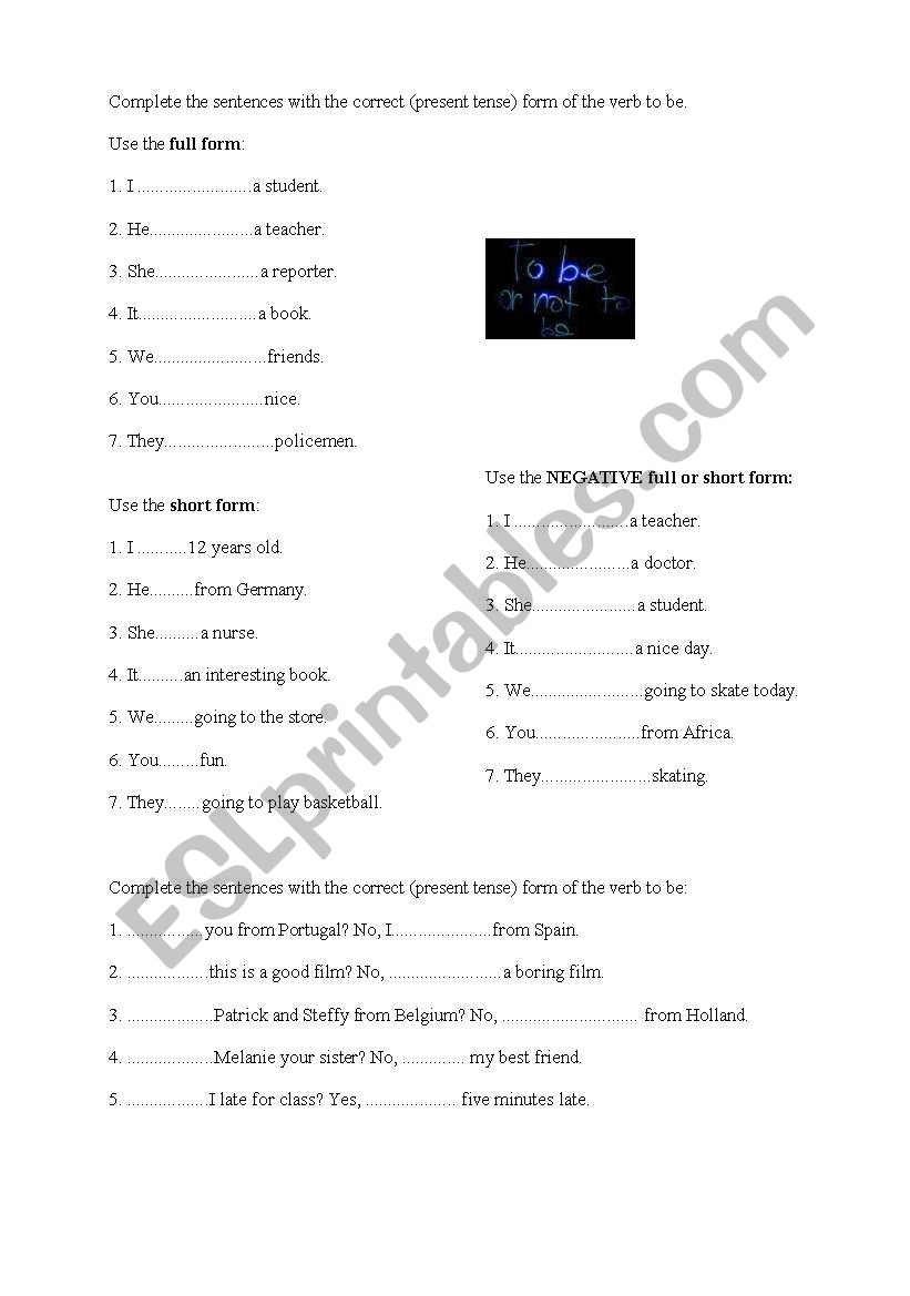 quiz verb to be worksheet