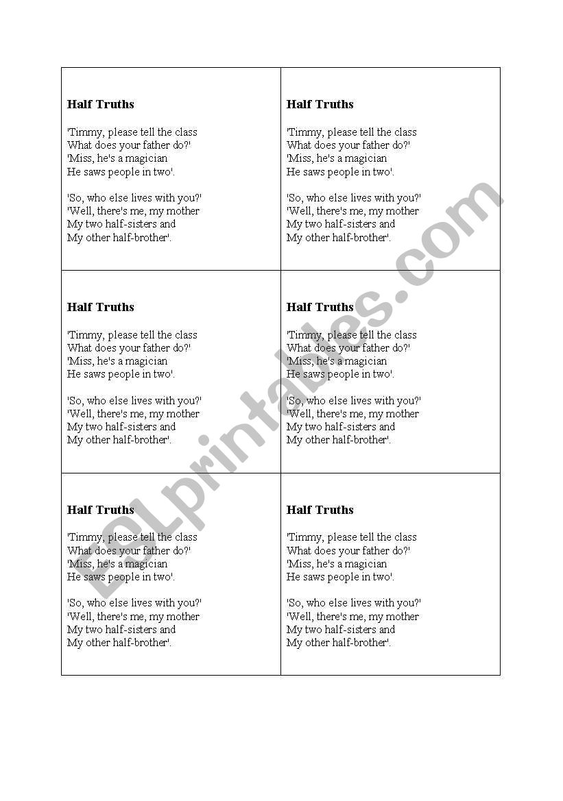 half truths worksheet