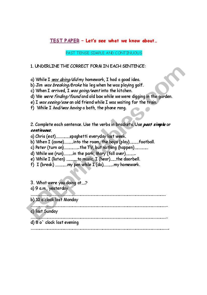 Past simple and continuous worksheet