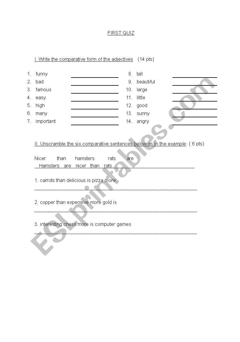 Comparitives with Adjectives Worksheet