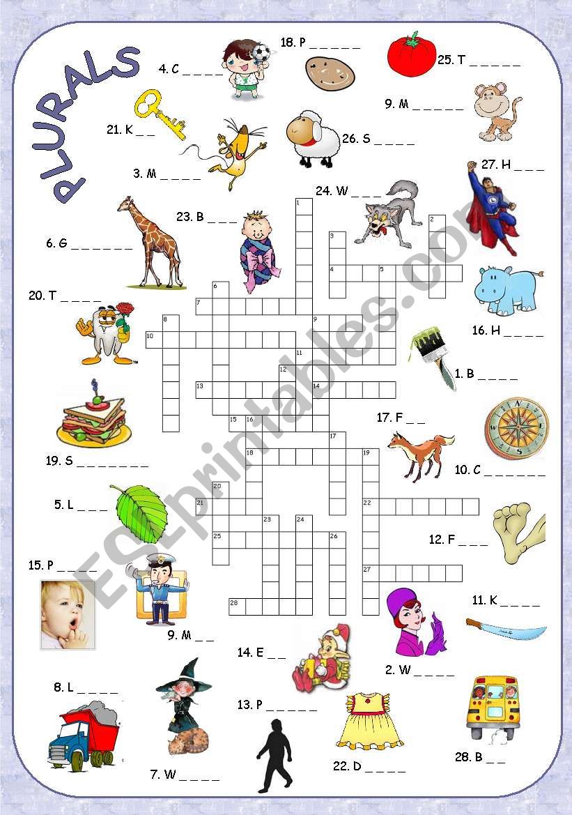 Plural Noun Crossword Puzzle Worksheet Plurals Plural Nouns Nouns | My ...