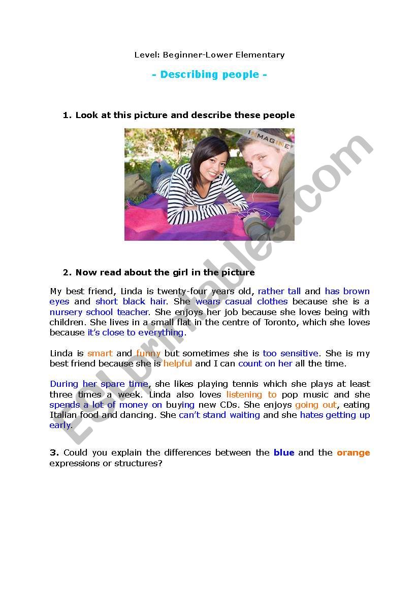 describing people worksheet