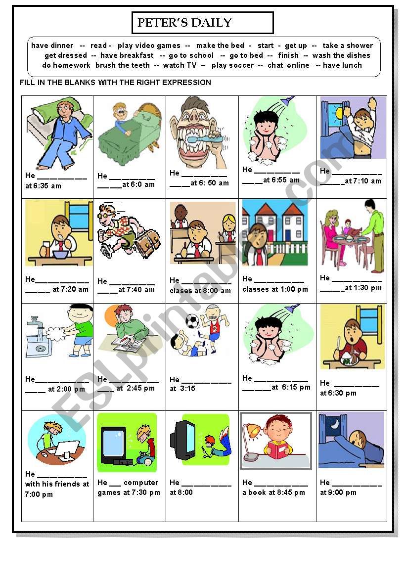 PETER´S DAILY ROUTINE - ESL worksheet by pete