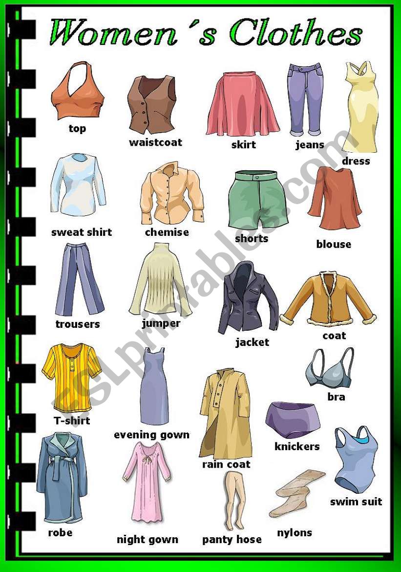Все виды женской одежды с названиями