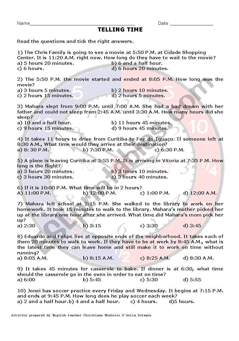 TELLING TIME worksheet