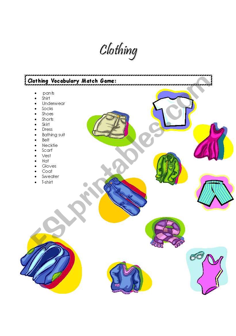 Clothing worksheet