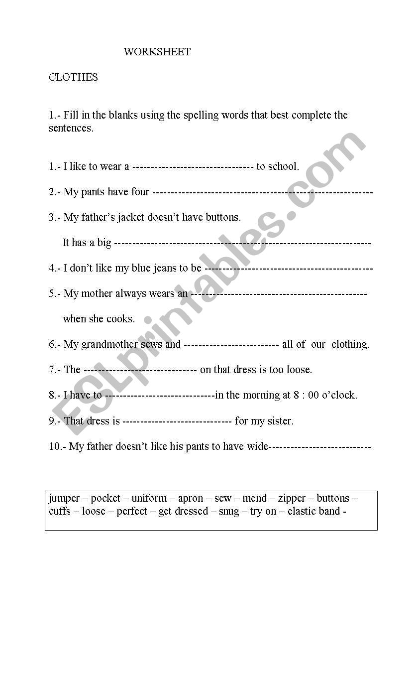 WORKSHEET WITH CLOTHES worksheet