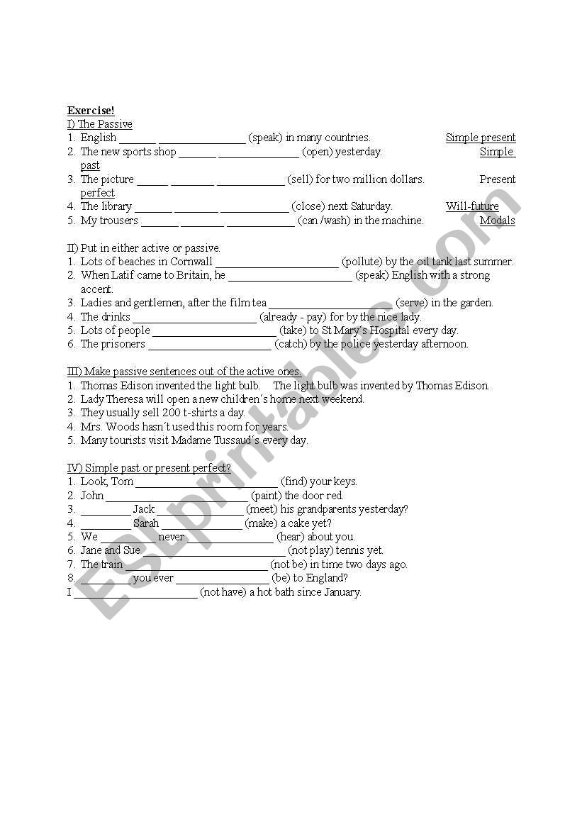 passive exercise year 9 worksheet