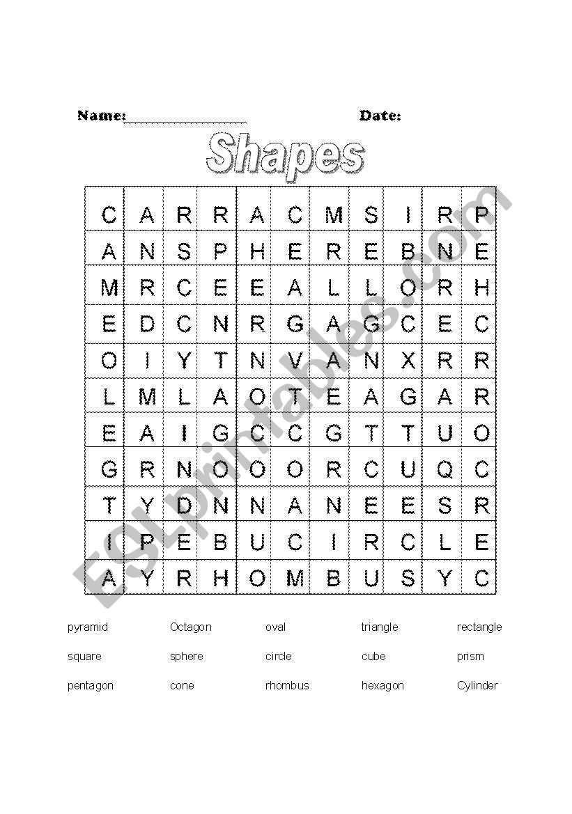 Shapes Wordsearch worksheet