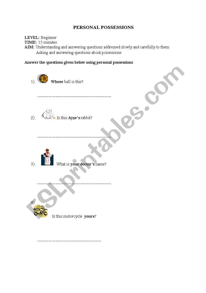 personal possesives worksheet