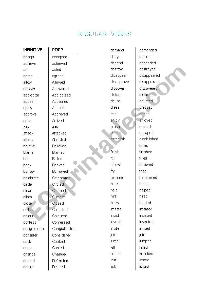 Regular verbs - ESL worksheet by patfrank