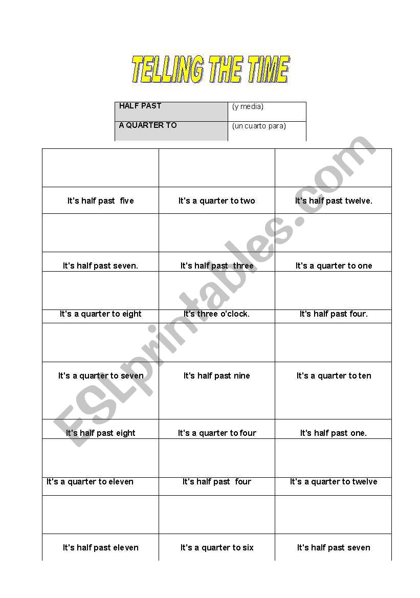 telling the time worksheet