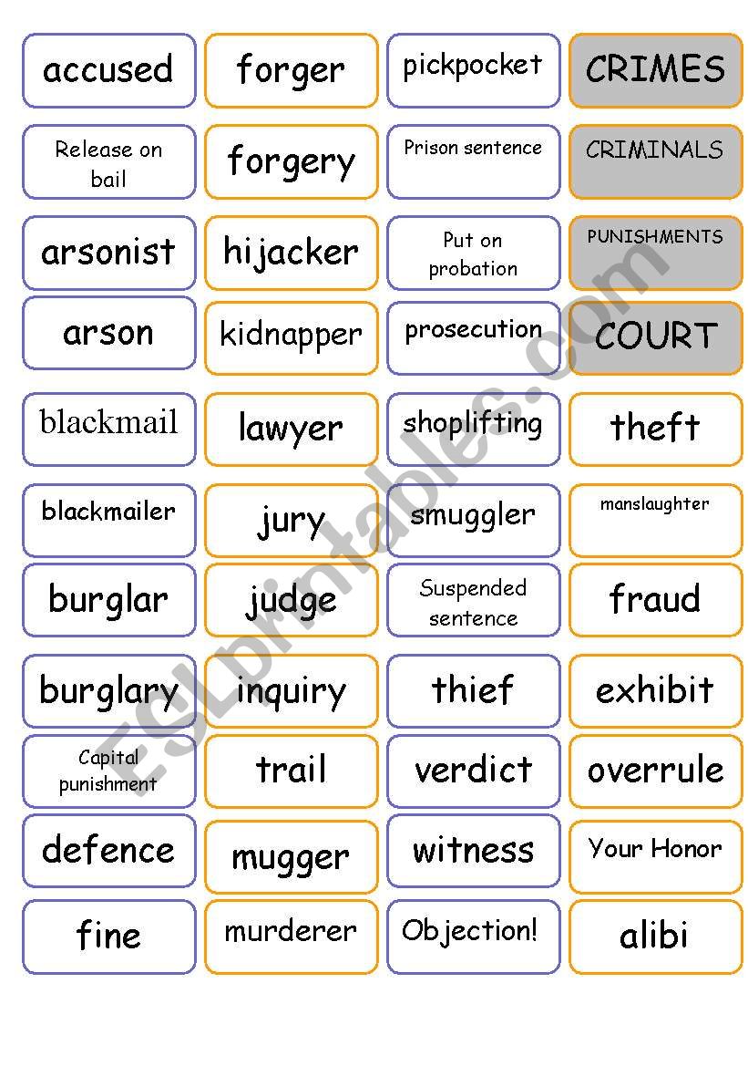 Crime Vocabulary Intermediate ESL Worksheet By Ultimatule