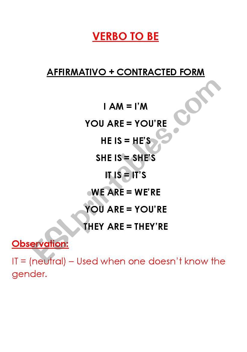 TO BE - Affirmative worksheet