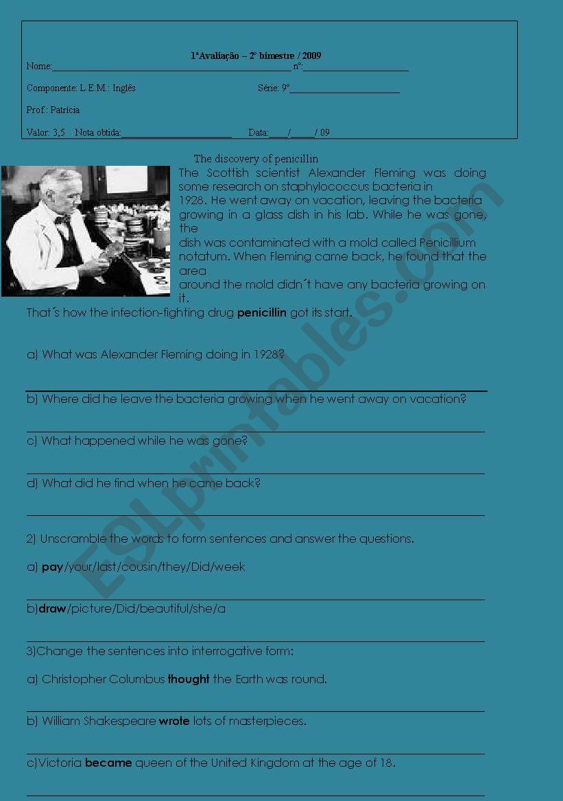 Englis tes worksheet