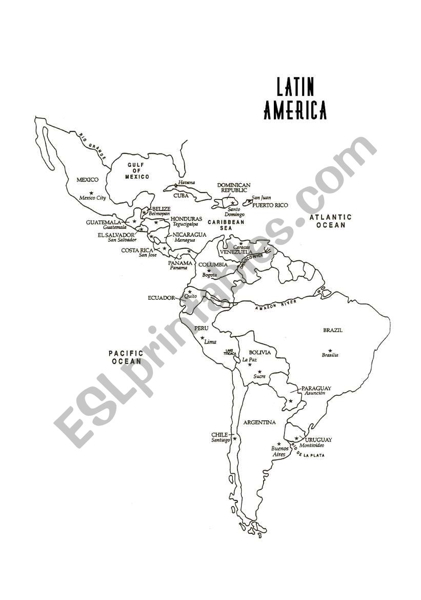 Latin America Printable Map