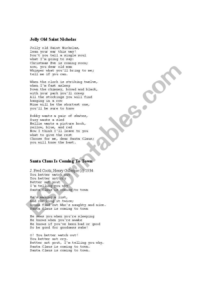 Christmas Songs worksheet