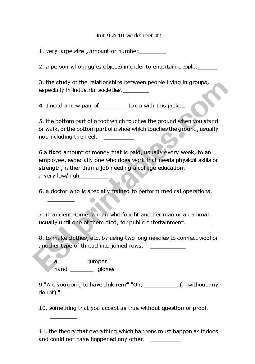 Vocabulary Worksheet worksheet