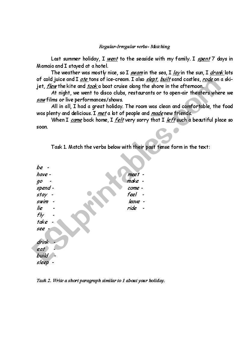 irregular verbs worksheet