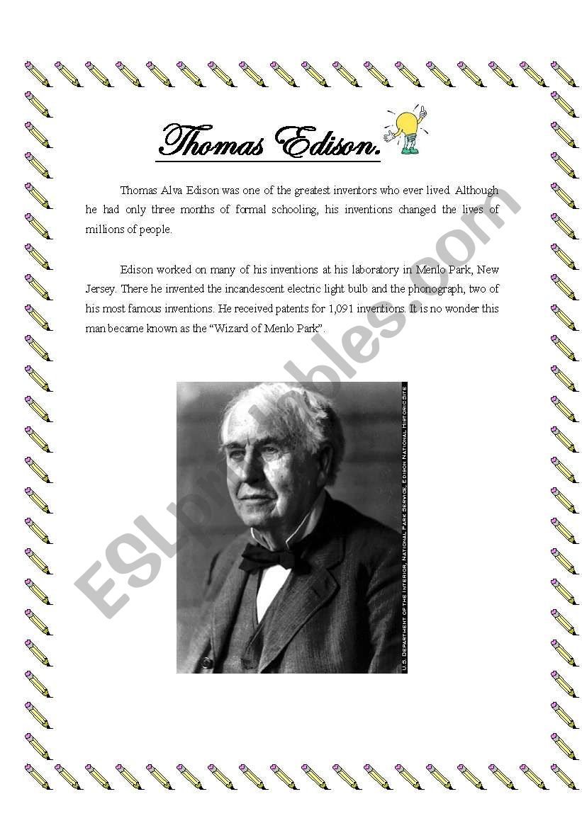 Thomas Edison worksheet