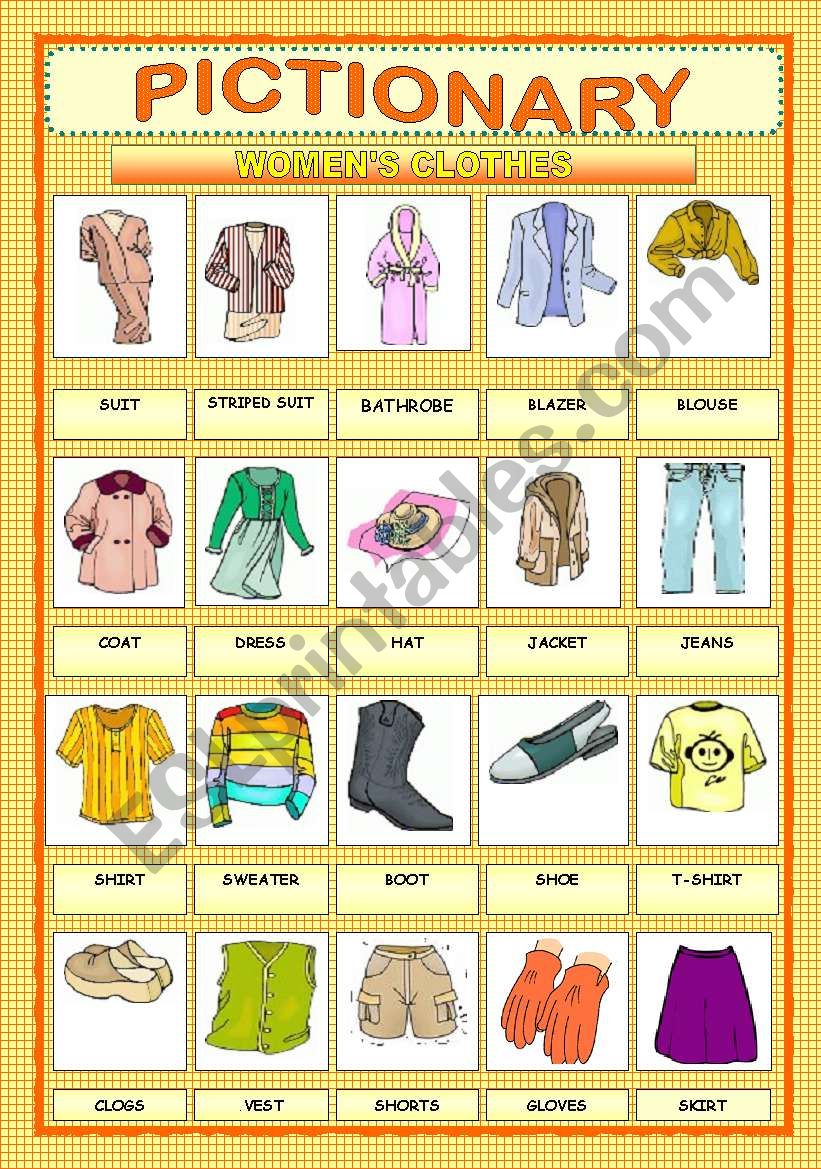 PICTIONARY - WOMEN´ S CLOTHES - ESL Worksheet By Macomabi