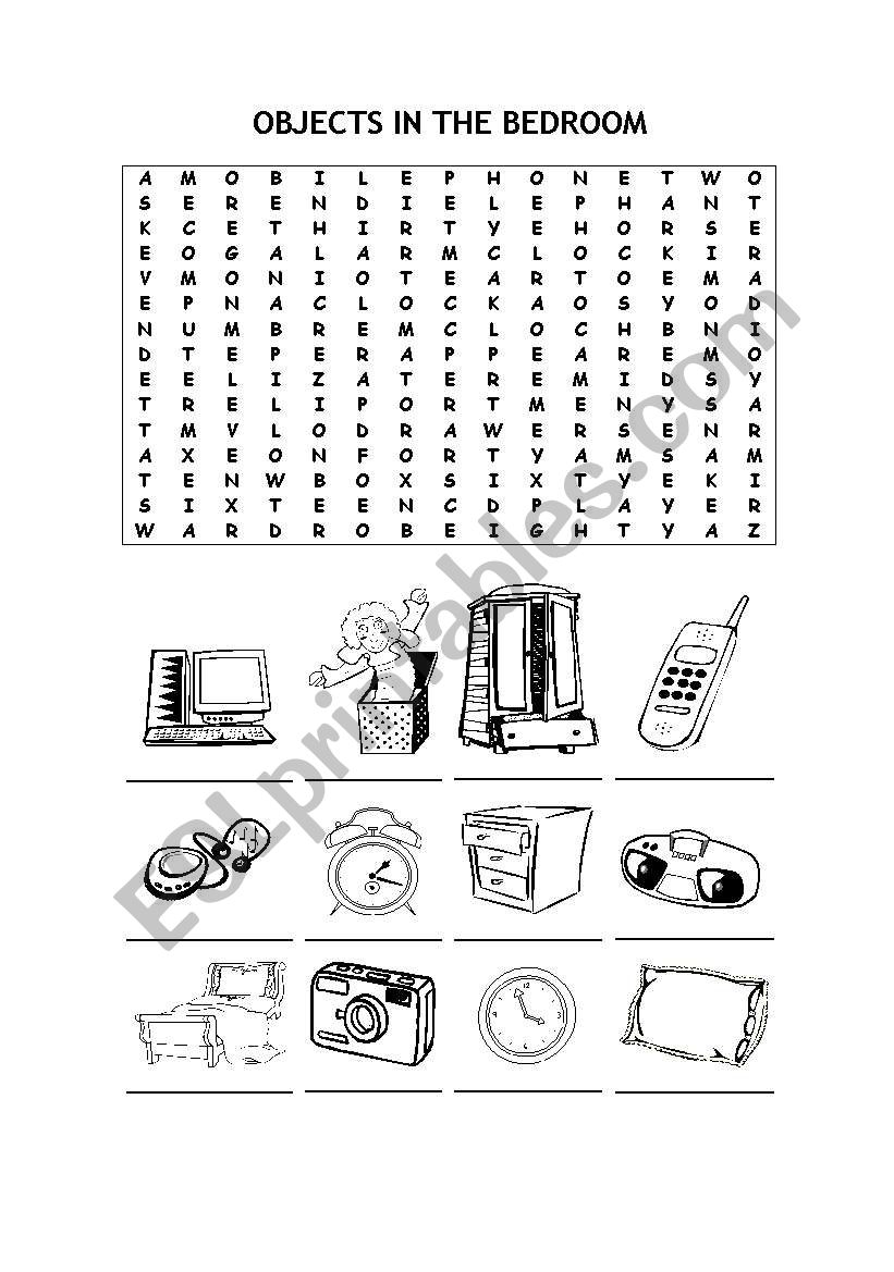 WORDSEARCH: OBJECTS IN THE BEDROOM