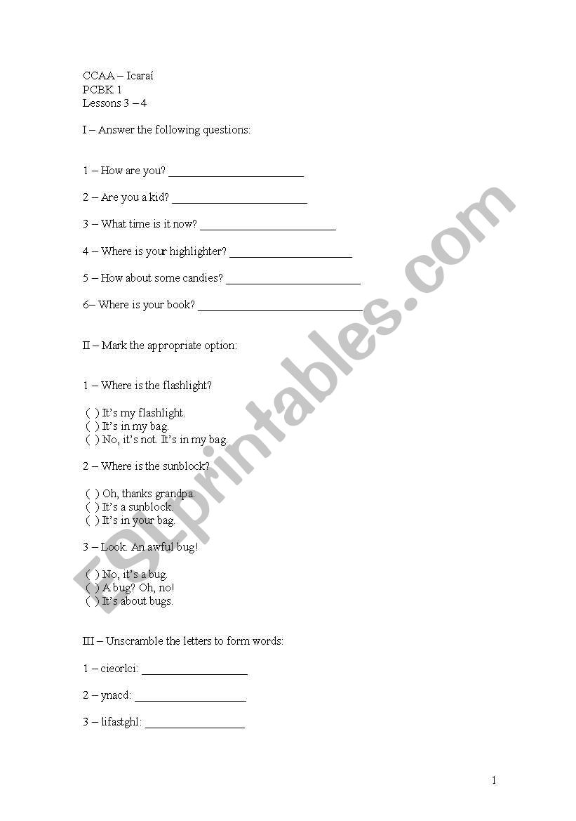 Vocabulary with verb to be worksheet