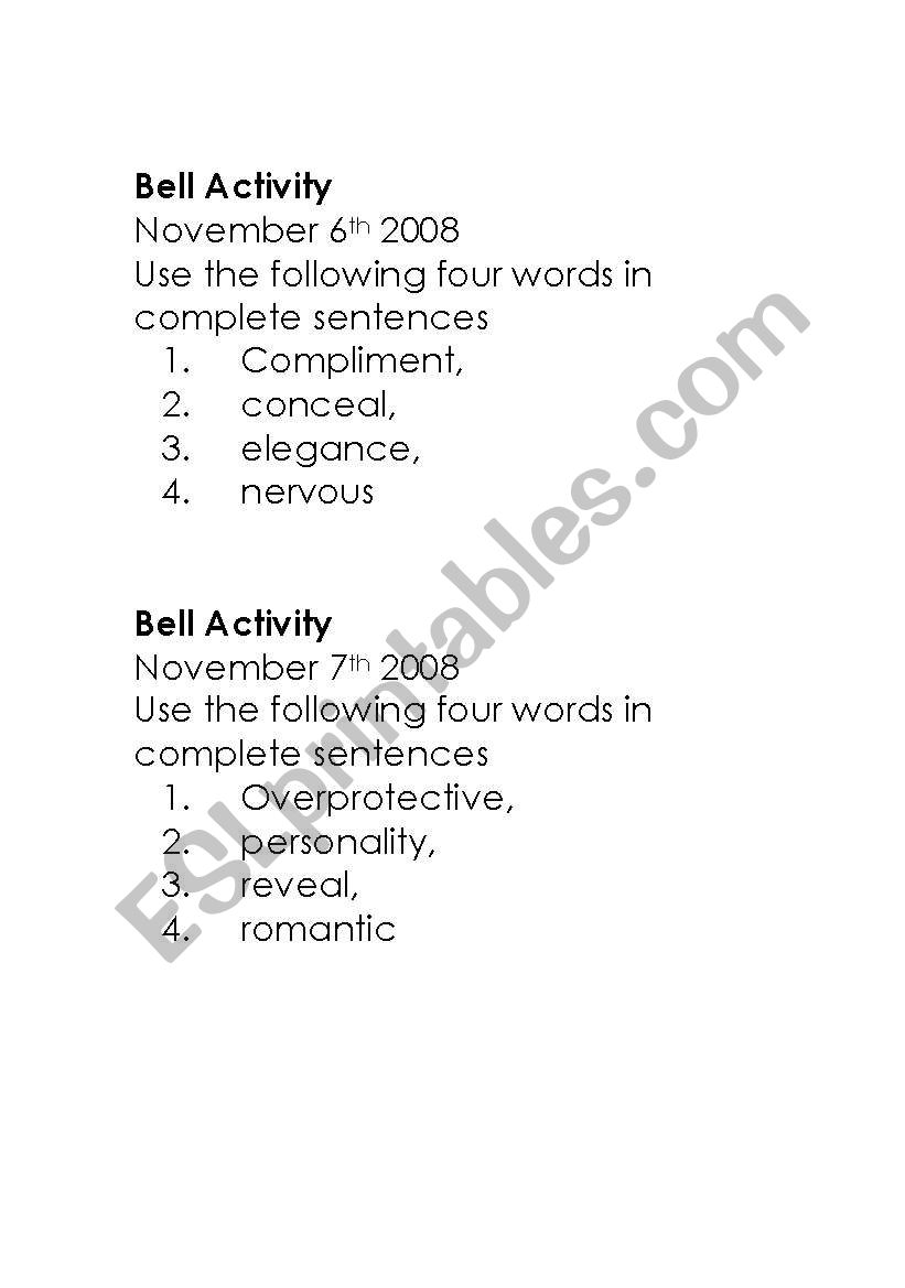 Bell Activity: Vocabulary Review