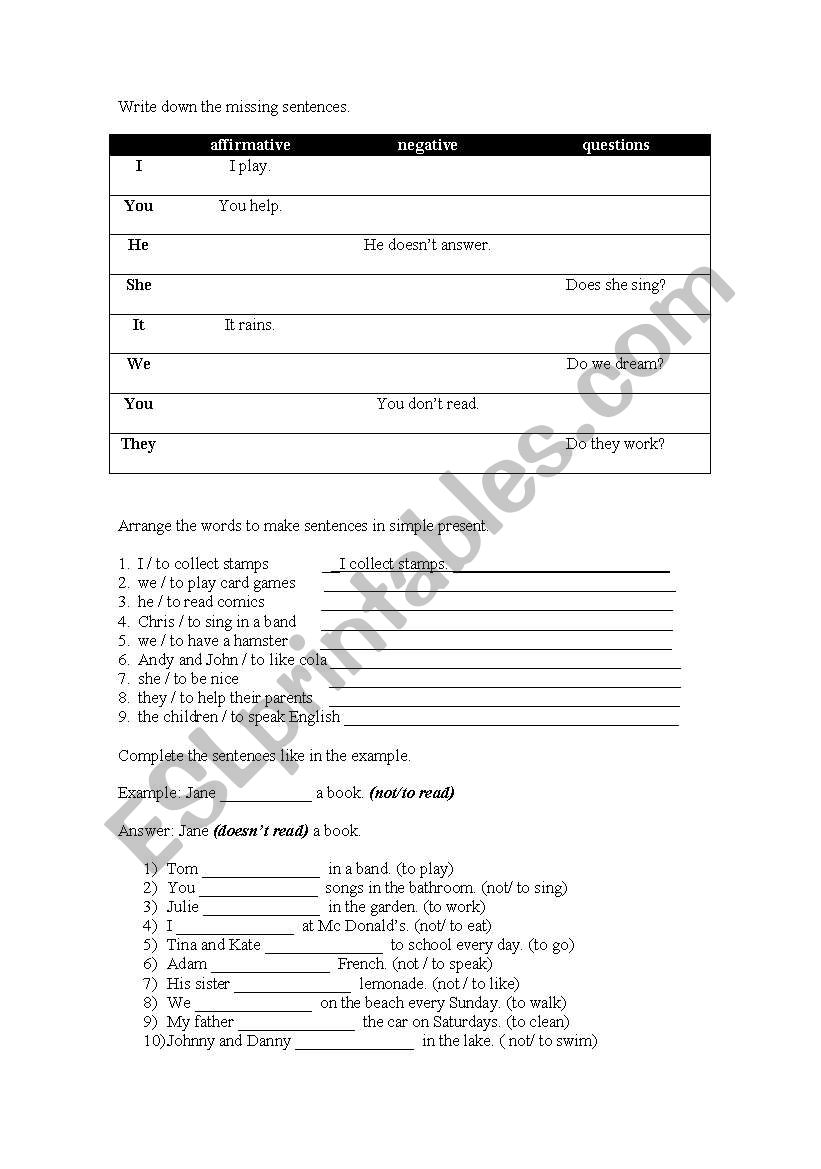 Simple present worksheet