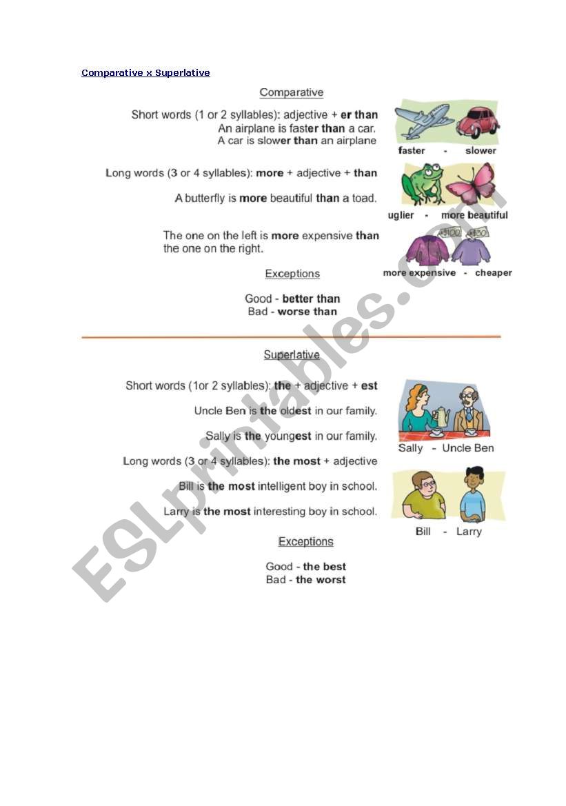 comparative x superlative worksheet