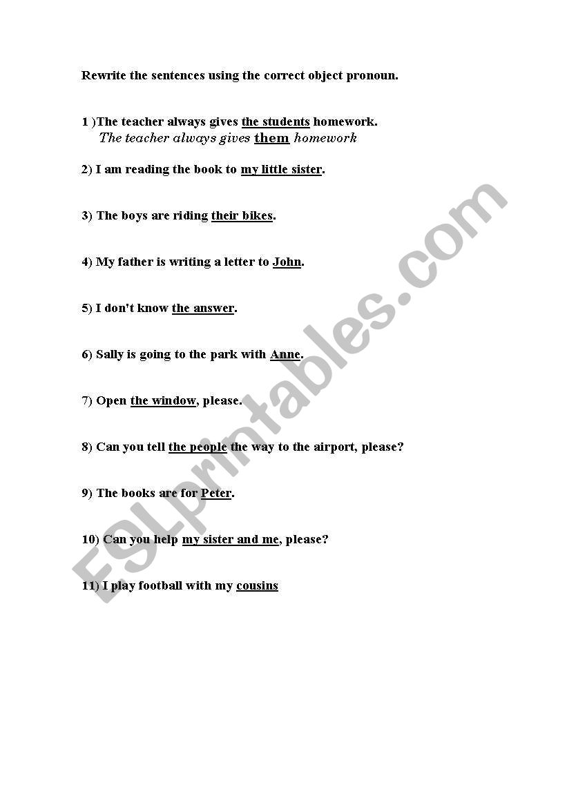 object pronouns worksheet